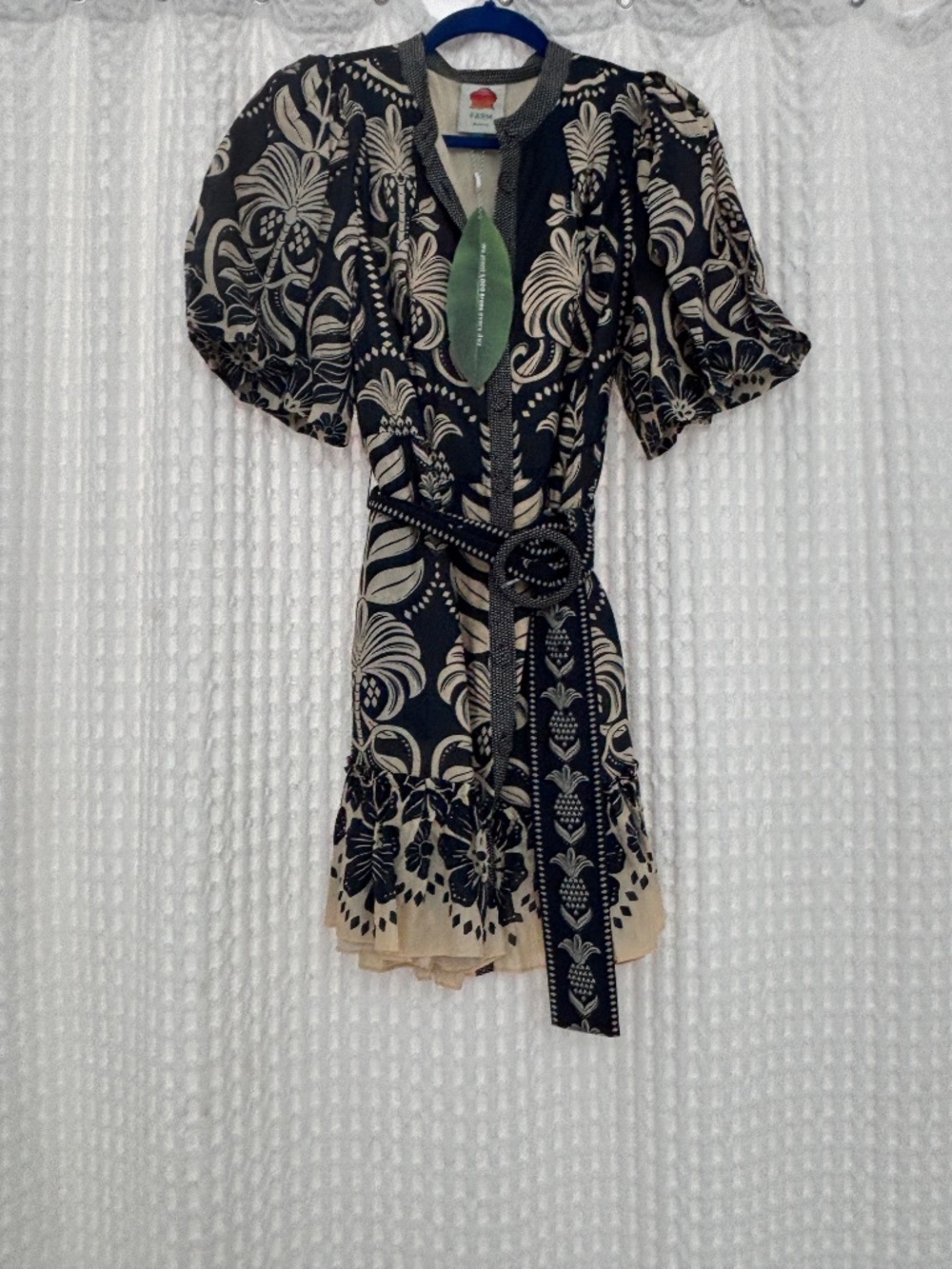 Farm Rio Navy Blue Ainika Tropical Splendor Mini Dress Size Medium - Picture 5 of 6